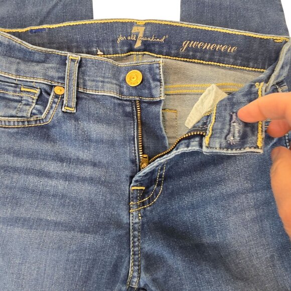 Skinny Slim Medium Wash Distressed Blue Jean Denim 7 For All Mankind Gwenevee 25 - Picture 4 of 11